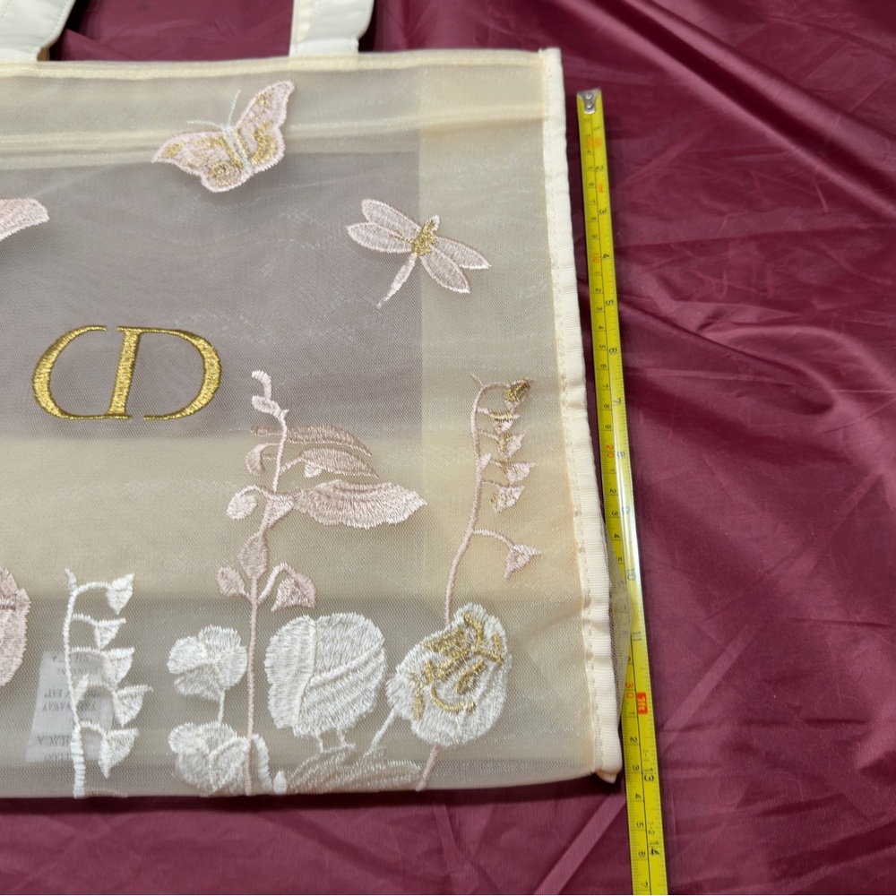 The Christian Dior Cream Embroidered Butterfly Mesh Tote Bag and Makeup pouch - Picture 7 of 11